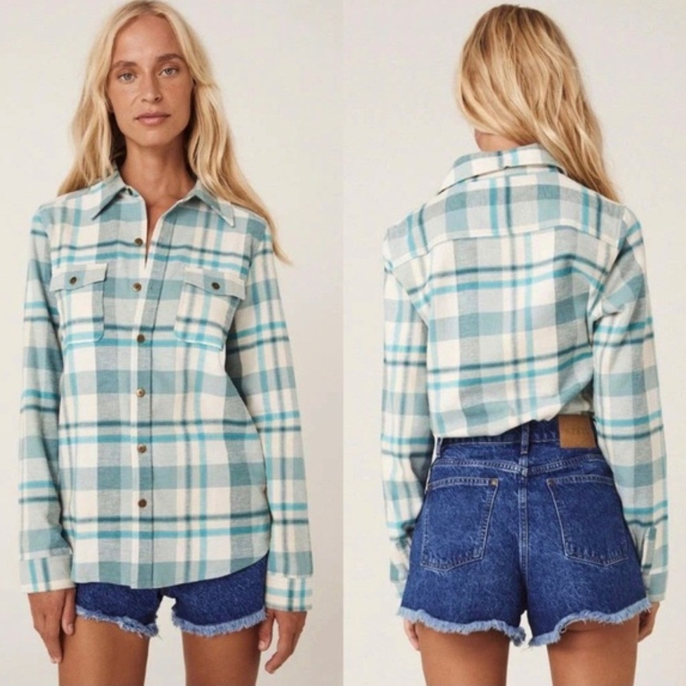 Spell Maverick Flannel Size M Sage Plaid Organic Cotton Hemp Button Up Shirt NWT